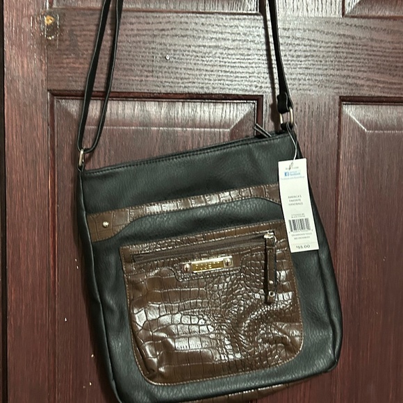 Rossetti Black Purse With Crocodile Embossed Pocket Crossbody bag NEW! - Picture 1 of 3